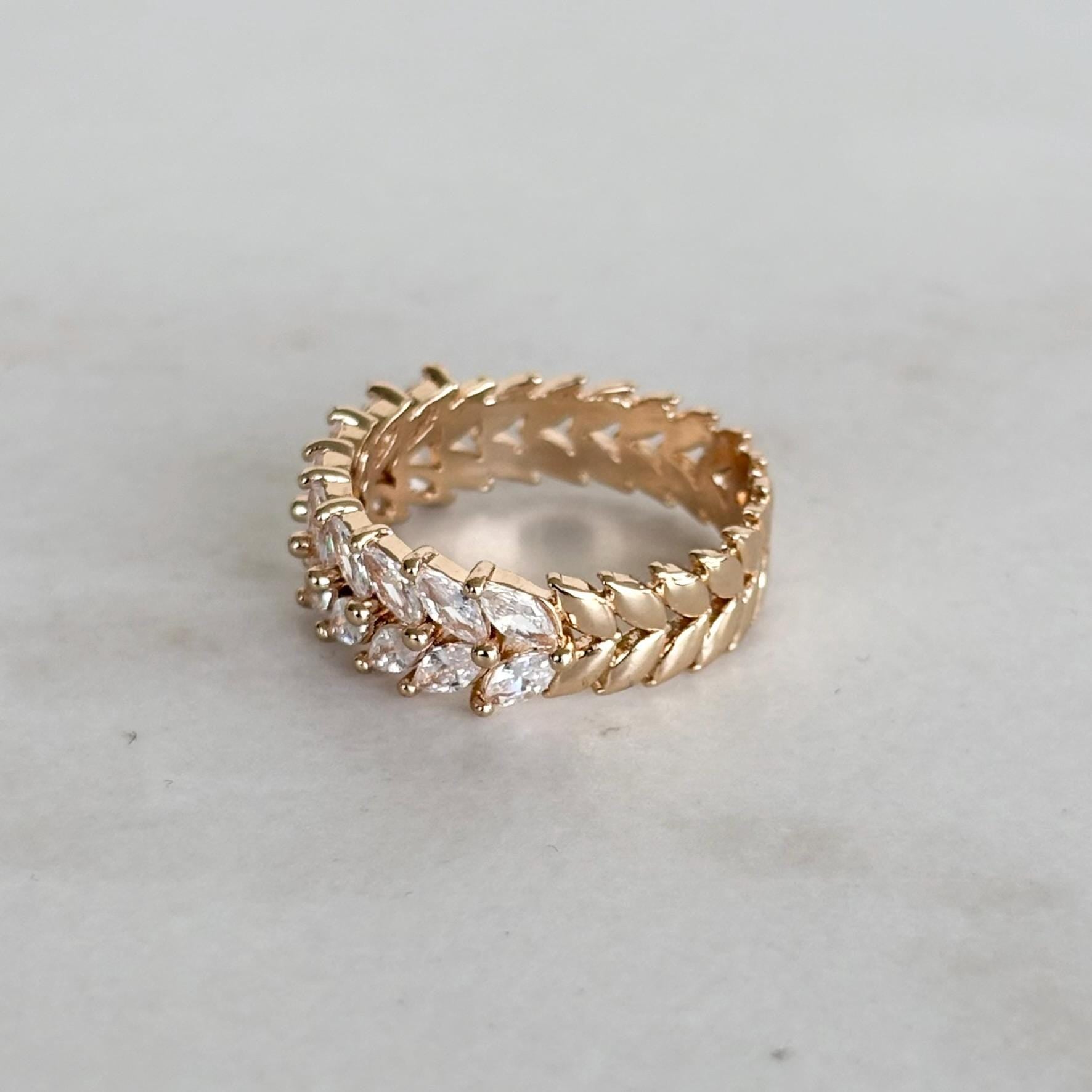 Botanical Gold Leaf Marquise Zircon Ring