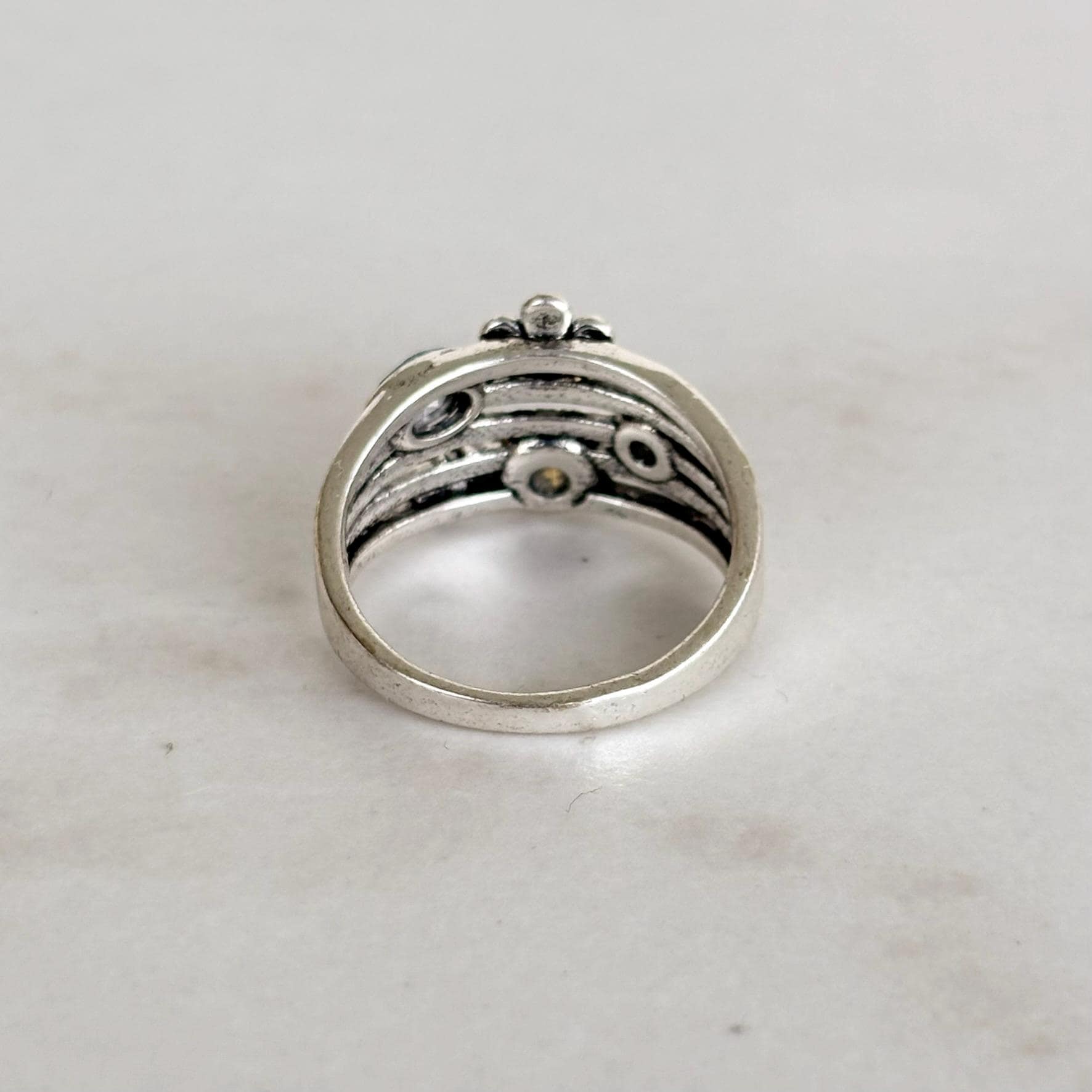 Silver Stacking Ring Blue Crystals and Flower Charm