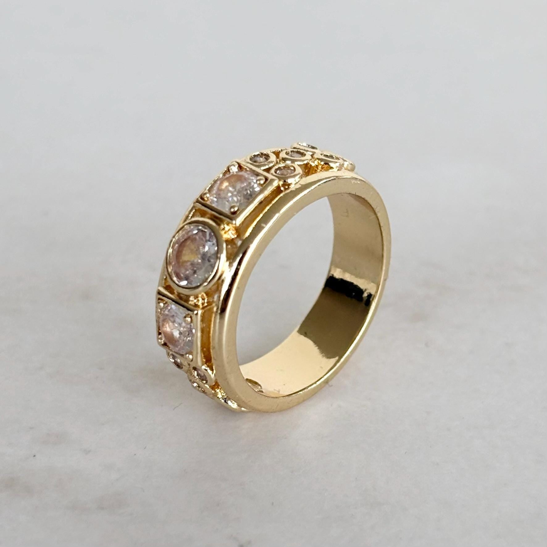 Gold Geometric Zircon Ring
