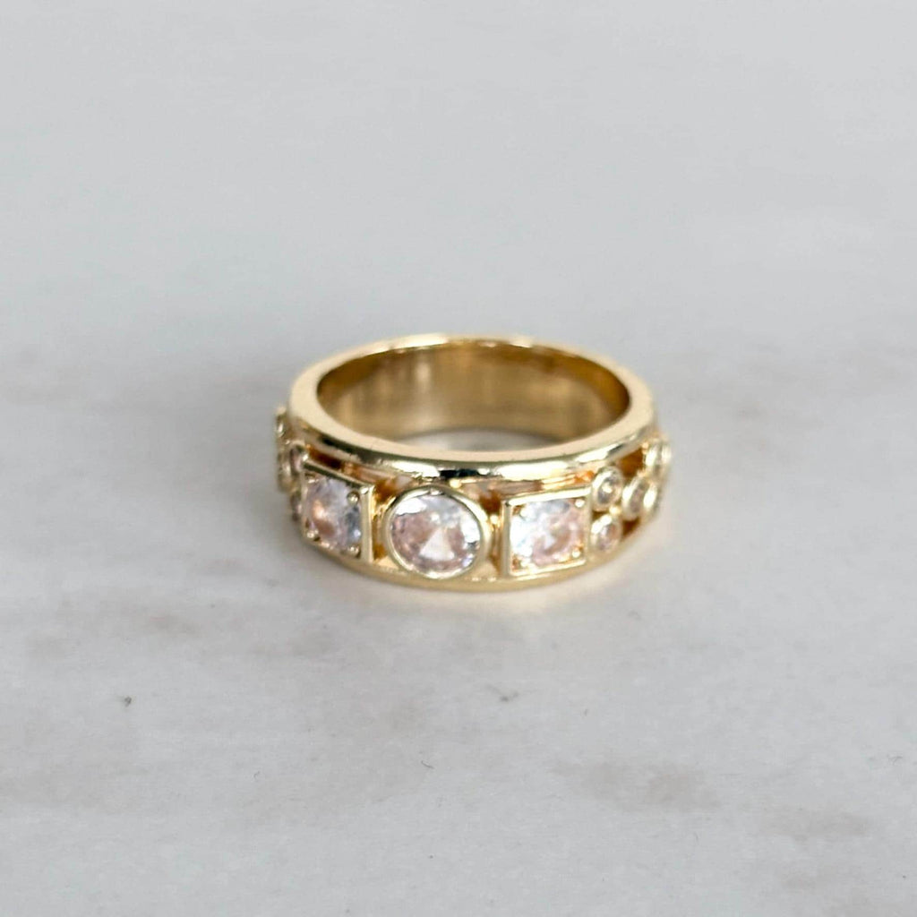 Gold Geometric Zircon Ring