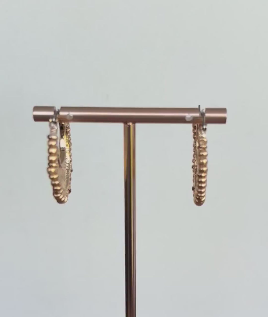 Hammered Gold Crescent Hoop Earrings with decorative fringed edge