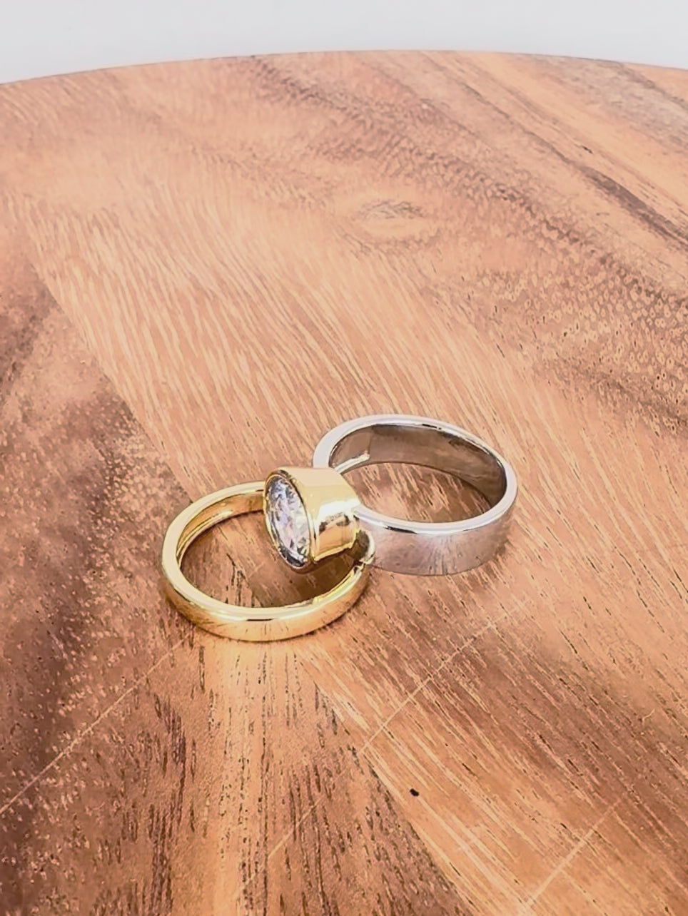 Silver and Gold Wide Band Ring Duo