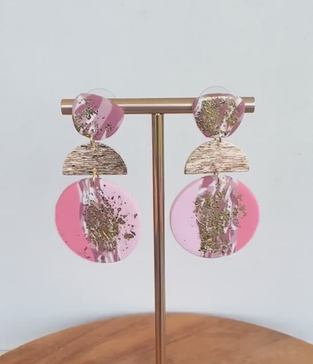 Soft Pink & Mauve Marbled Polymer Clay Earrings