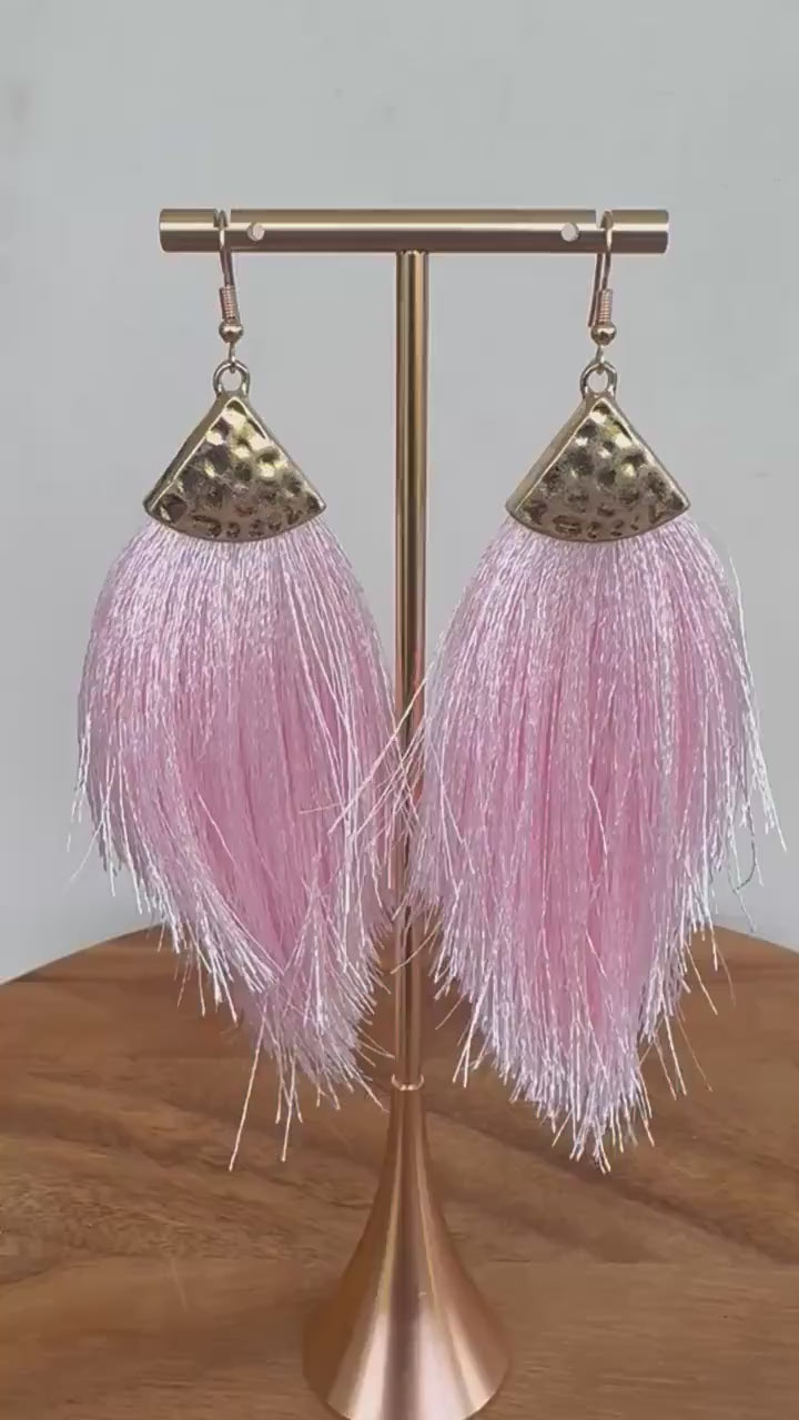 Baby Pink Tassel Fringe Earrings