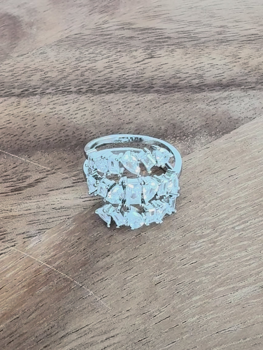Silver Crystal Cluster Wrap Ring
