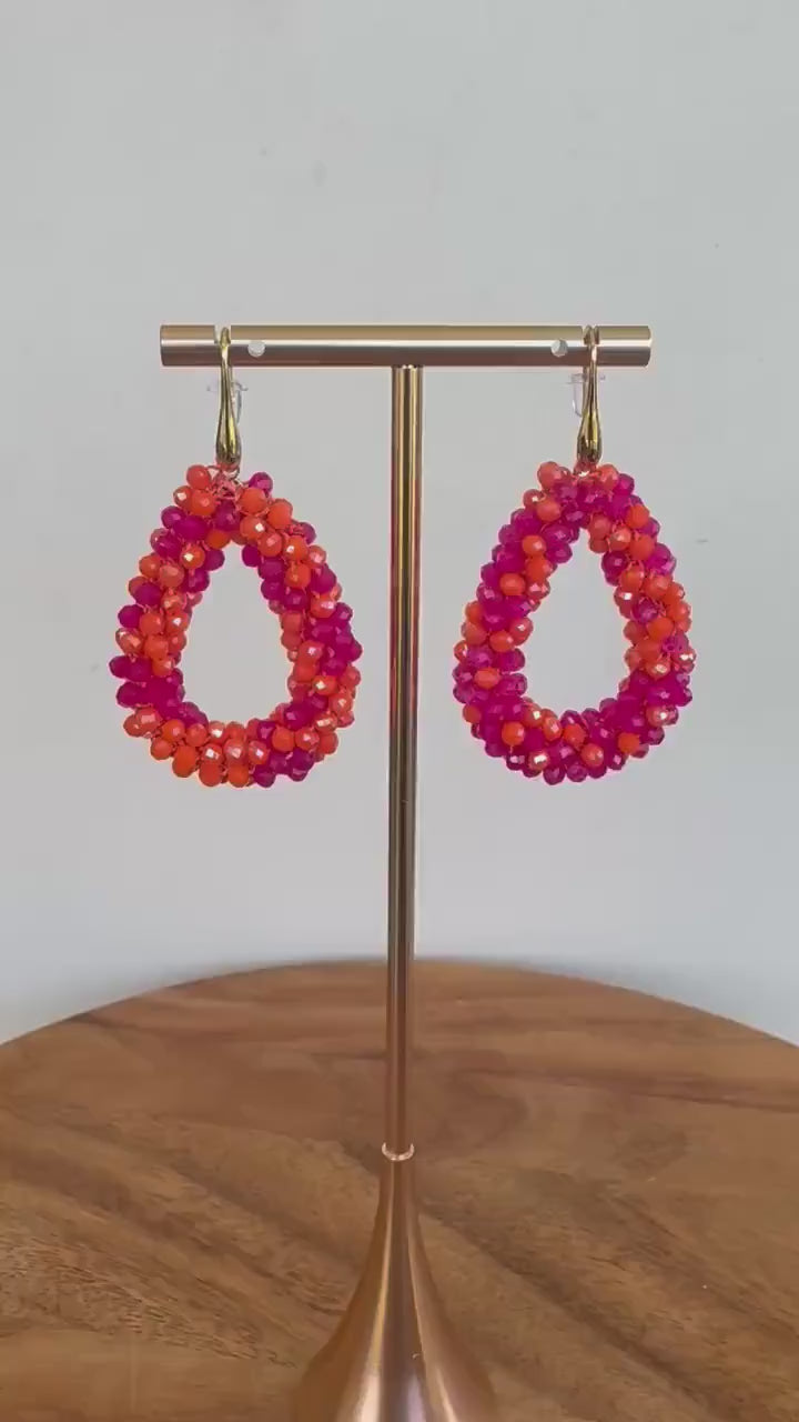 Sunset Pink & Orange Teardrop Beaded Earrings