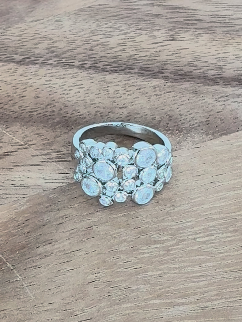 Silver Bubble Cluster CZ Ring