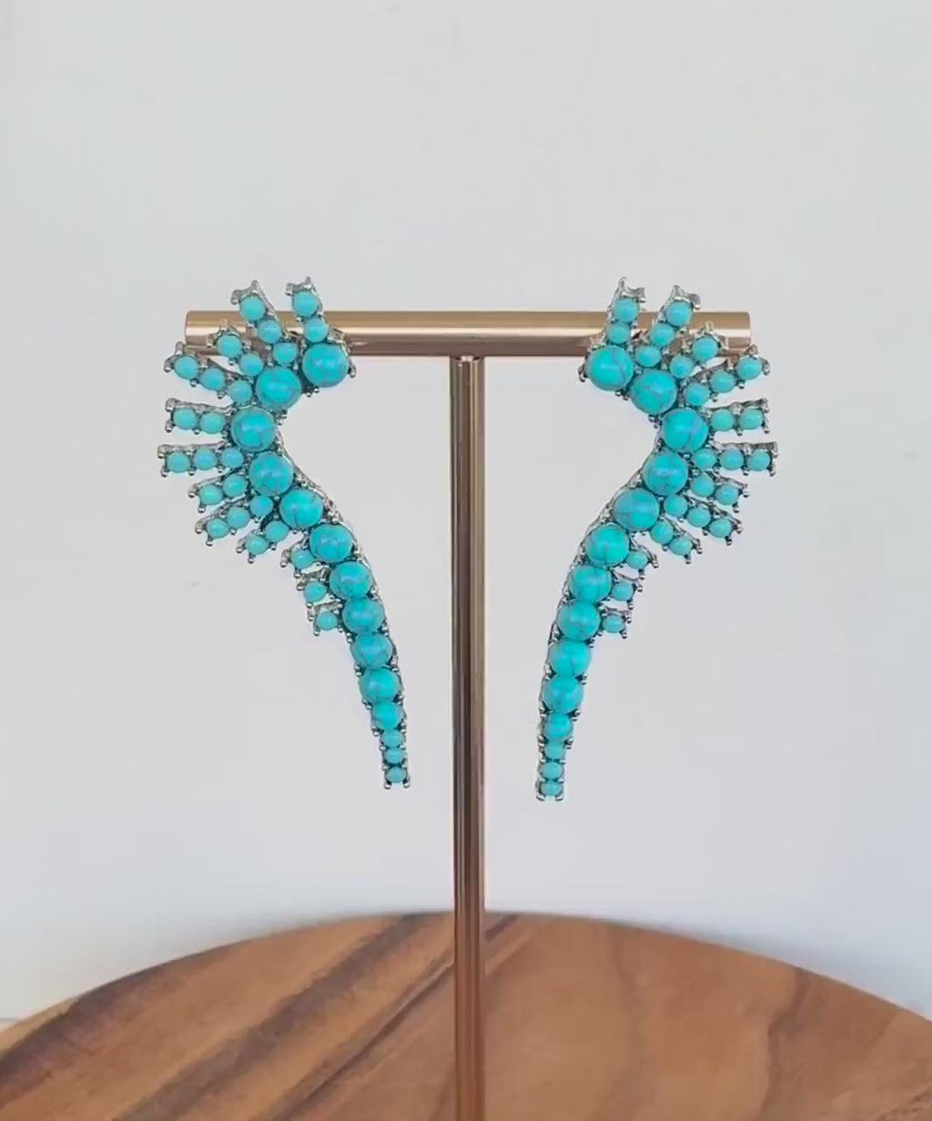 Silver and Turquoise Gemstone Statement Drop Earrings