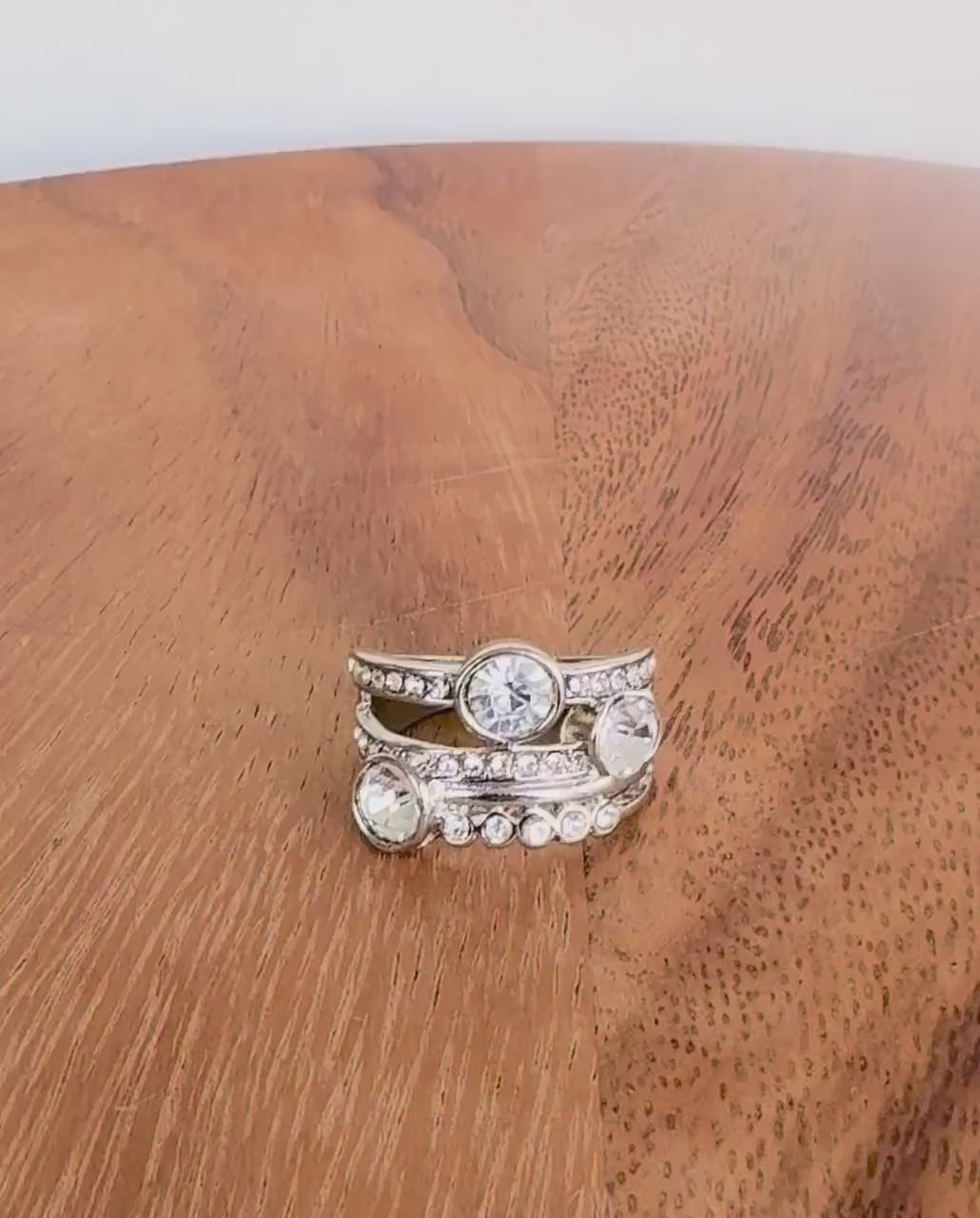 Silver Crystal Statement Ring with Wide Band Zircon