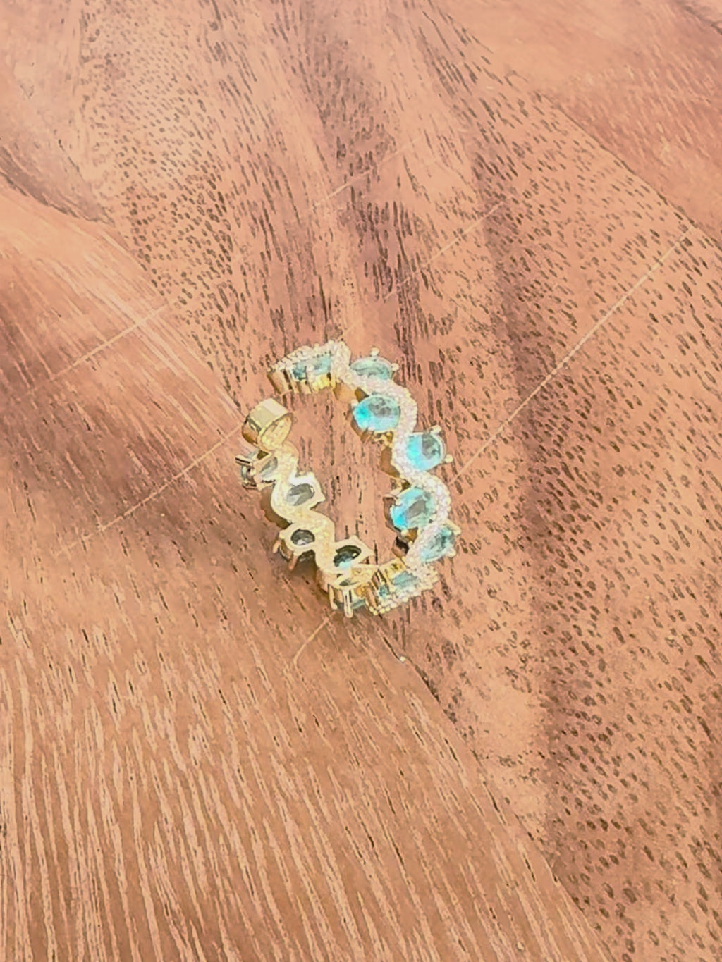 Gold Open Ring with Turquoise CZ Cluster