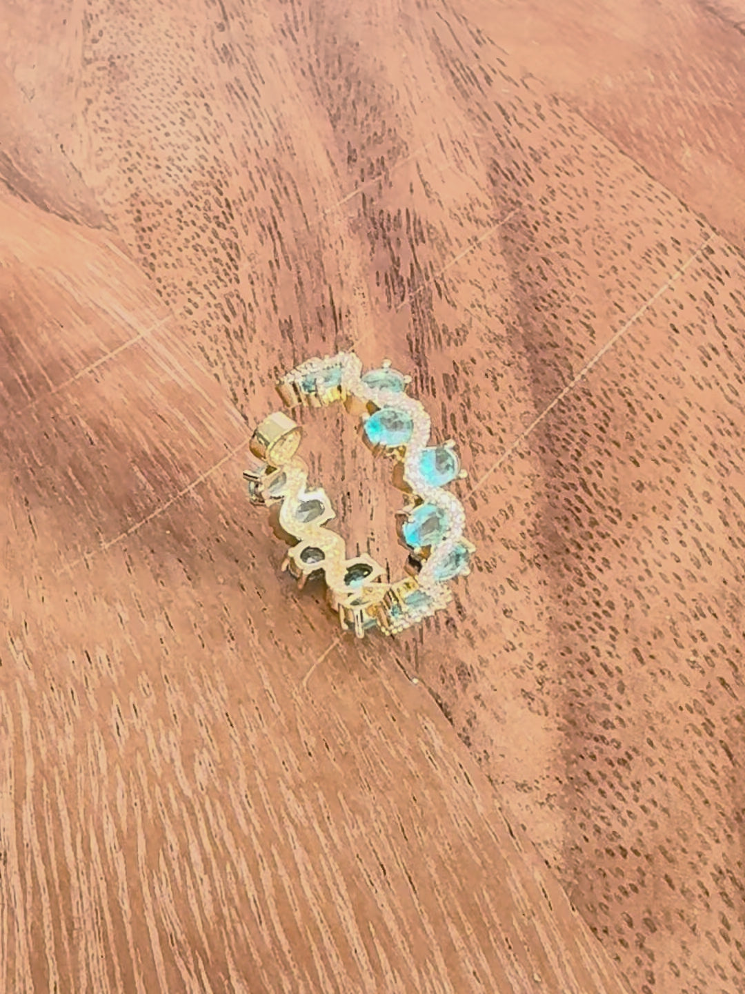 Gold Open Ring with Turquoise CZ Cluster