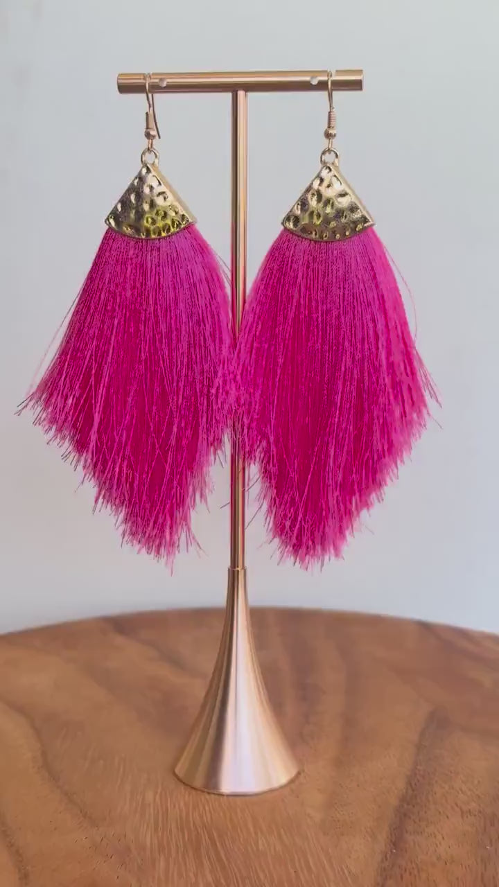 Hot Pink Tassel Fringe Earrings
