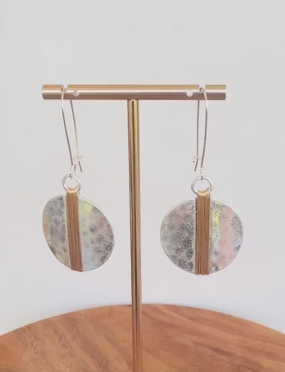 Silver Disc Earrings with Gold Sculptural Detail