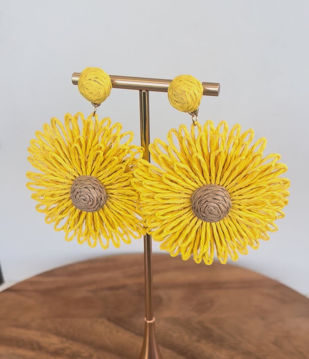 Oversized Raffia Sunflower Statement Earrings