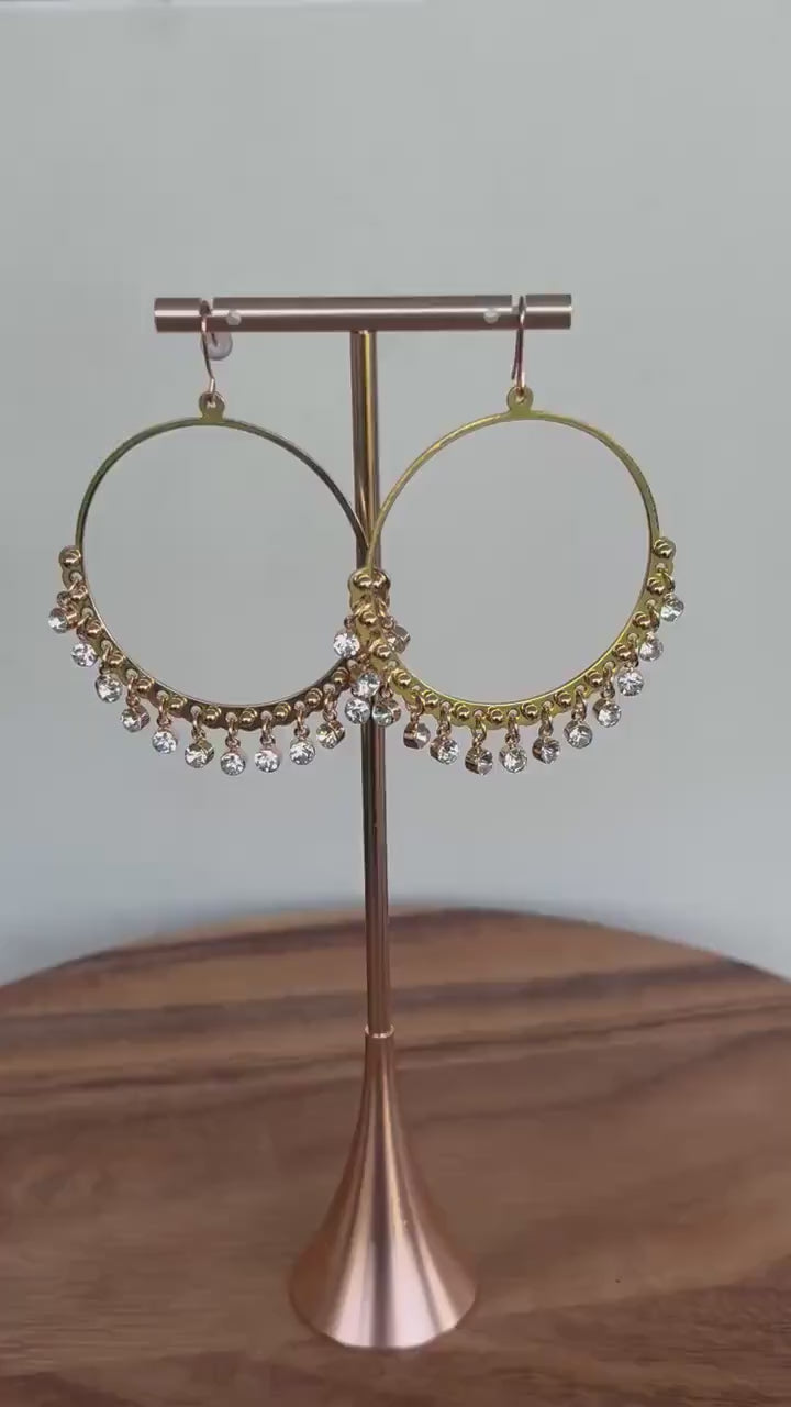 Large Gold Crystal Drops Hoop Earrings