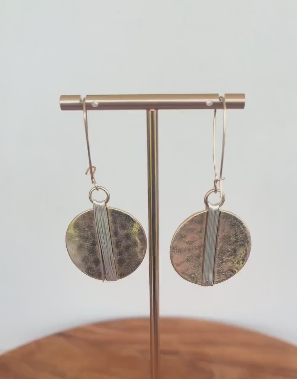 Gold Disc Earrings with Silver Sculptural Detail