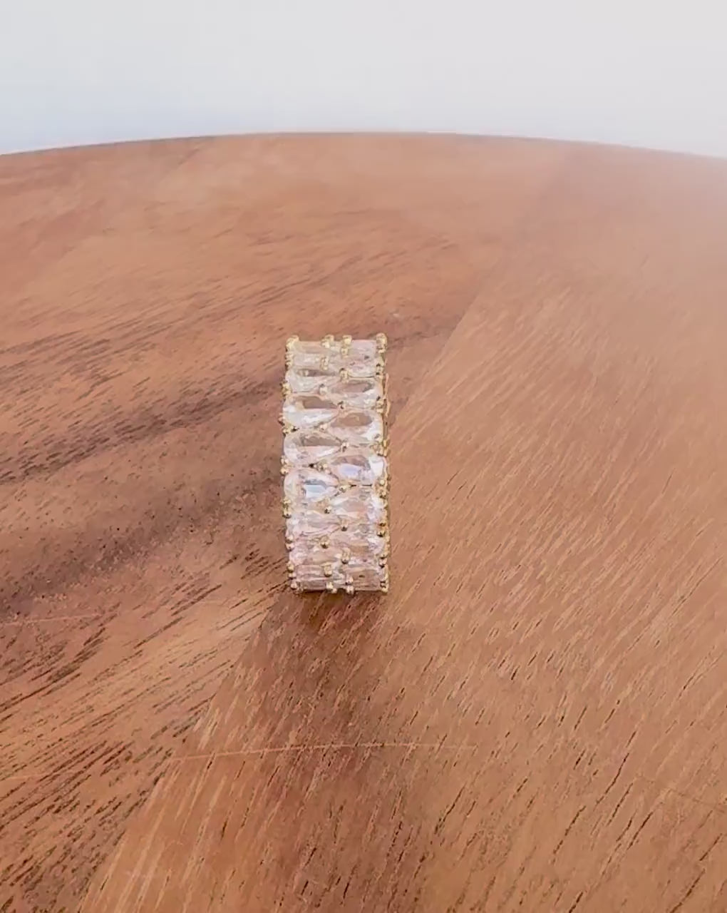 Gold Wide Band Eternity Ring with Zircon Crystal