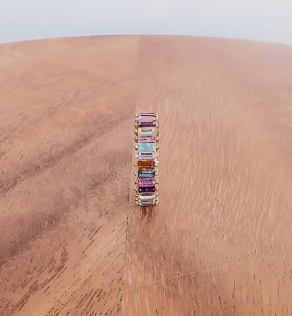 Rainbow Baguette Eternity Ring, Multicolour Crystal