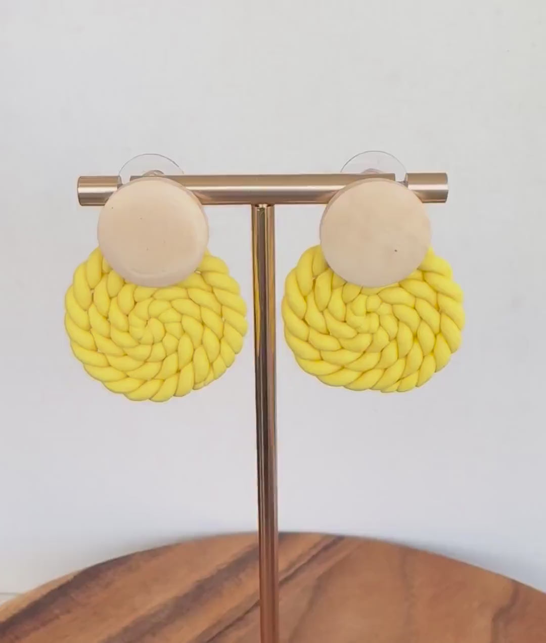 Natural Wood and Yellow Rope Drop Earrings