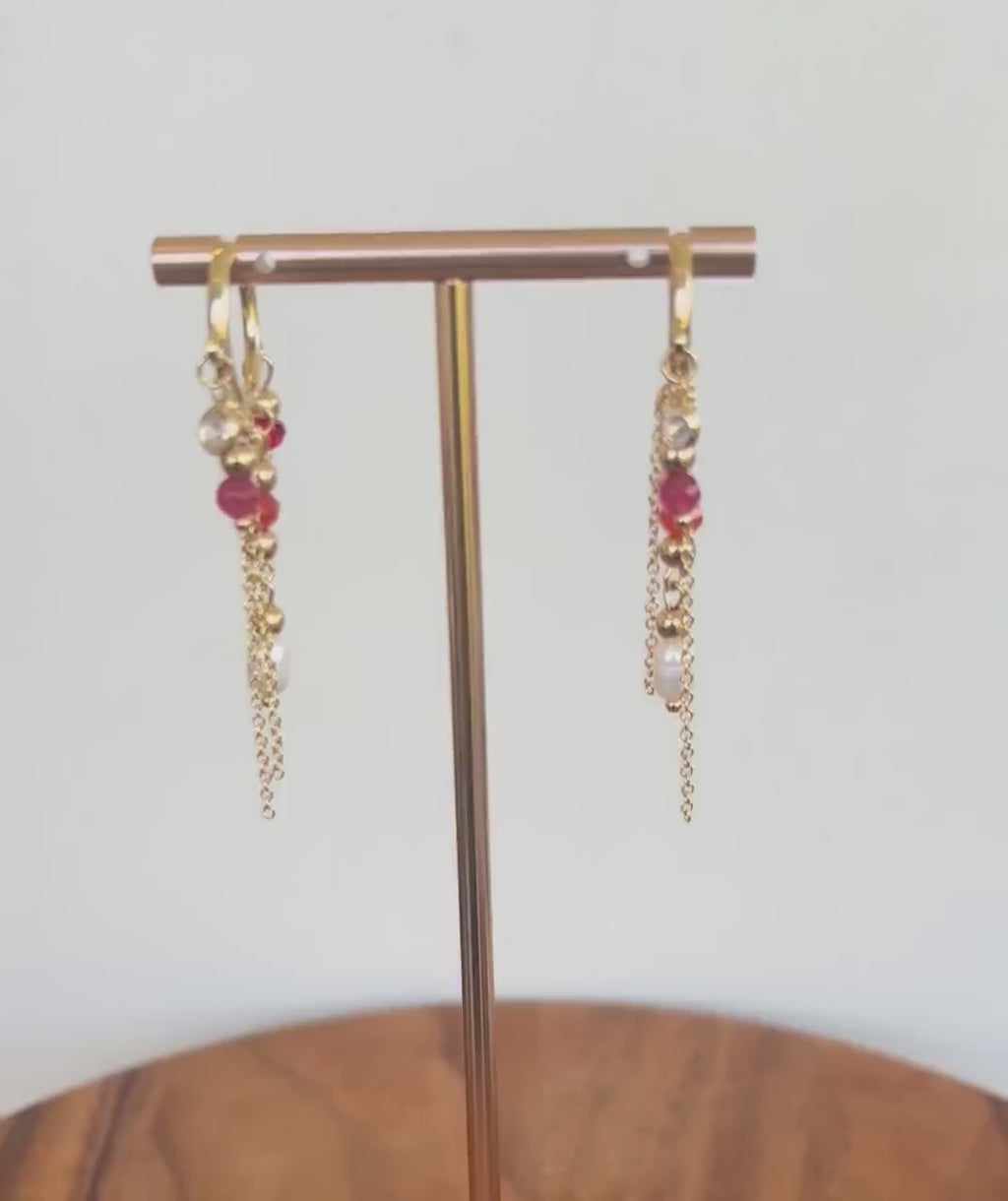 Gold Huggie Hoop Earrings with Mixed Gemstone Charms