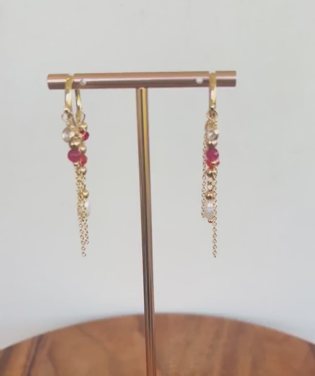 Gold Huggie Hoop Earrings with Mixed Gemstone Charms