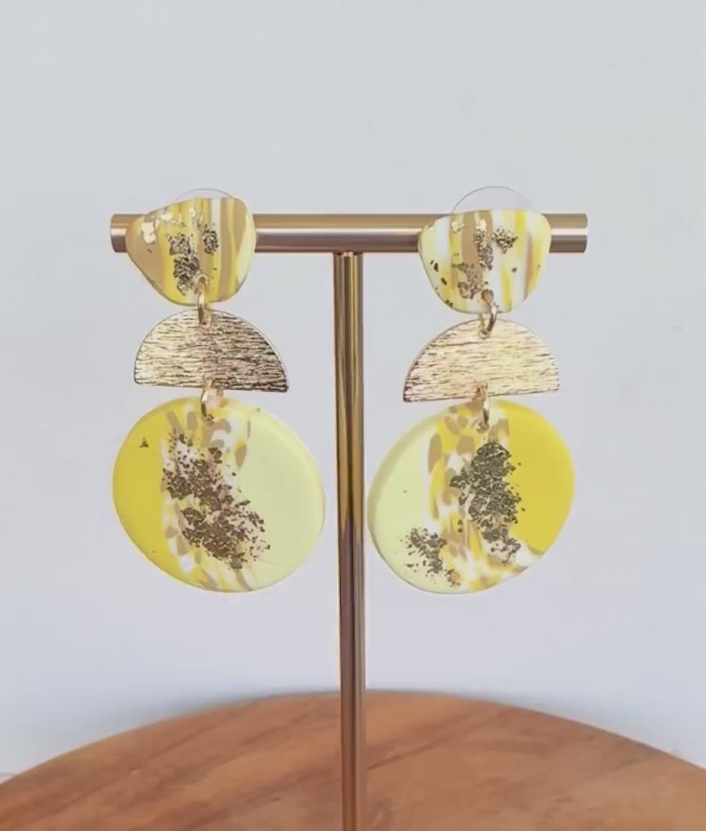Yellow and Gold Marbled Polymer Clay Earrings