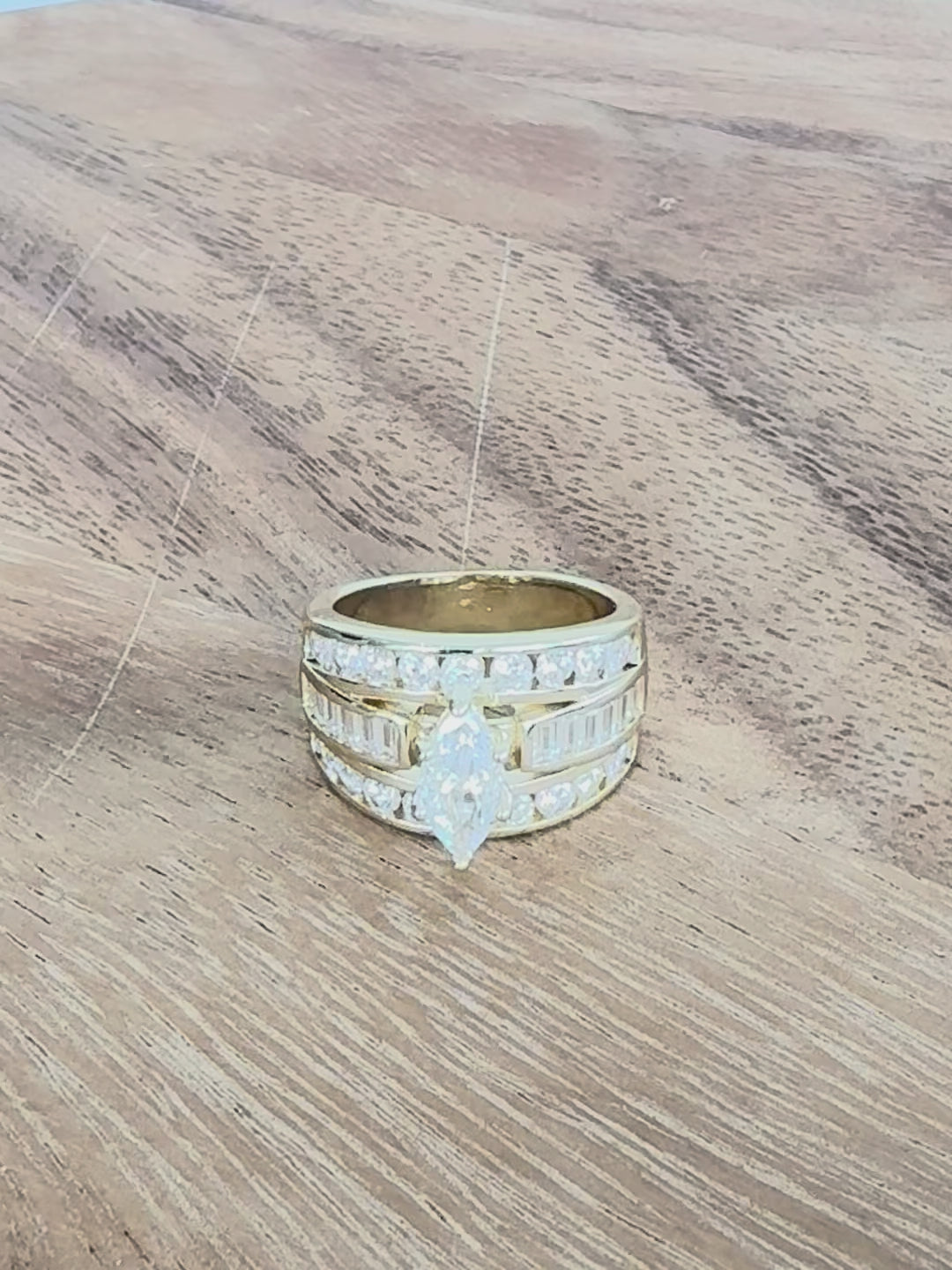 Gold Wide Band Marquise CZ Cocktail Ring